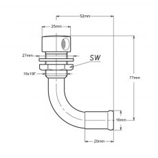 Guidi Chrome-Plated Brass Flush Tank Vent - 90 Bend R.Side - 17 mm