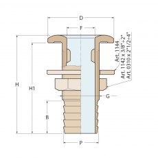 Guidi Brass Thru-Hull Connection With Hose Adaptor 1 in