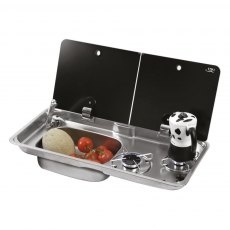 CAN Randi Hob & LH Sink Unit 765 x 355mm (Double Glass Lid / 2 Burners / Piezo)