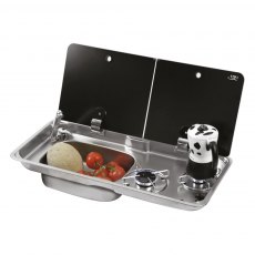 CAN Randi Hob & LH Sink Unit 765 x 355mm (Double Glass Lid / 2 Burners / Piezo)