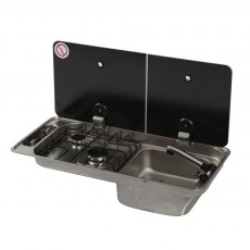 CAN Randi Hob & RH Sink 716 x 340mm (Double Glass Lid / 2 Burners / Piezo)