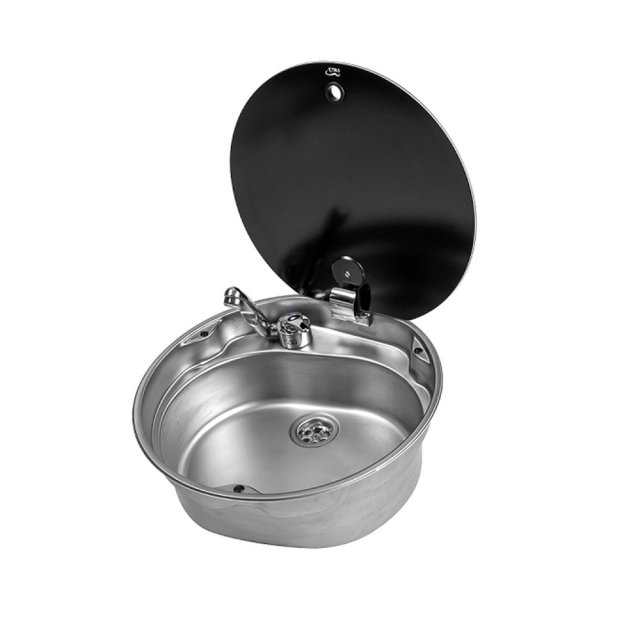 CAN Round Sink with Glass Lid 407mm Dia. (Waste and Tap Not Included)