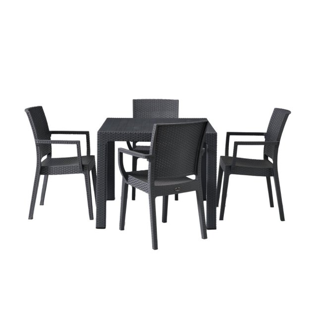 Canterbury Rattan Style Small Table Set with 4 Arm Chairs
