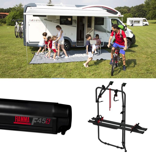 Fiamma Fiamma Fiamma F45S Awning, Fixing Bracket, Bike Carrier Bundle for VW T6 SWB Vans